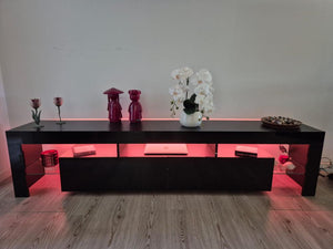 Entertainment Unit TV Cabinet Stand RGB LED Gloss Furniture 2M Black