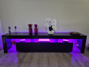 Entertainment Unit TV Cabinet Stand RGB LED Gloss Furniture 2M Black