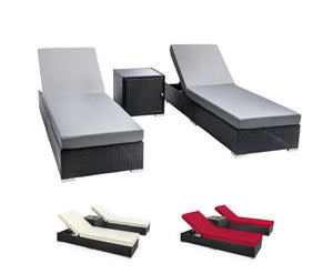 Outdoor Sun Lounge Wicker Lounger Setting Day Bed Chair Pool Furniture Rattan Sofa Cushion Garden Patio Grey Black