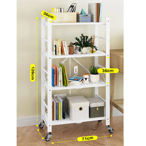 4 Tier Steel Foldable Display Stand Shelves Portable Storage Organiser W/ Wheels White