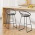 Set of 2 Bar Stools Steel Fabric Cushion Modern High Chair Kitchen - Grey and Black