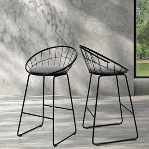 Set of 2 Bar Stools Steel Fabric Cushion Modern High Chair Kitchen - Grey and Black