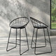 Set of 2 Bar Stools Steel Fabric Cushion Modern High Chair Kitchen - Grey and Black