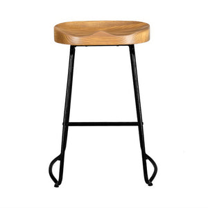 2x Wooden Backless Bar Stools Elm Wood Seat Retro Vintage Seating