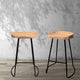 2x Wooden Backless Bar Stools Elm Wood Seat Retro Vintage Seating