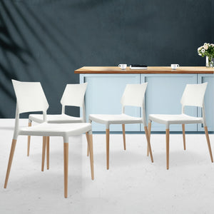 4x Wooden Dining Chair Set Beech Wood Legs Stackable Chairs Seat White - Afterpay - Zip Pay - Dodosales -