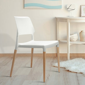 4x Wooden Dining Chair Set Beech Wood Legs Stackable Chairs Seat White - Afterpay - Zip Pay - Dodosales -