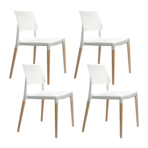 4x Wooden Dining Chair Set Beech Wood Legs Stackable Chairs Seat White - Afterpay - Zip Pay - Dodosales -