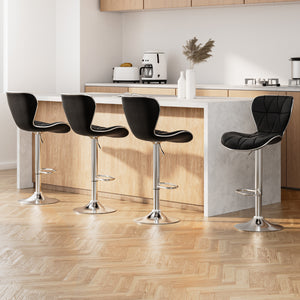 4x PU Leather Patterned Bar Stools  High Chair Stool Black and Chrome