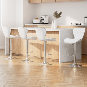 4x PU Leather Patterned Bar Stools  High Chair Stool White and Chrome