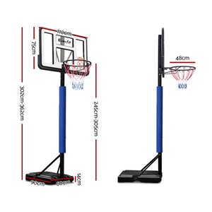 3.05M Basketball Hoop Stand System Ring Portable Net Height Adjustable Blue