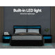 Queen Size Bed Frame LED Light Bedhead Gas Lift Base Storage PU Leather Black