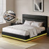 Queen Size Bed Frame RGB LED Gas Lift Base Storage PU Leather Black