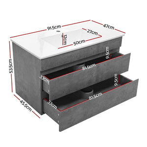 Bathroom Vanity Cabinet Unit Wash Basin Sink Storage Cement Look 900mm