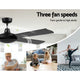 52'' Ceiling Fan w/Remote 3 Fan Speed Reverse Cycle Motor - Black