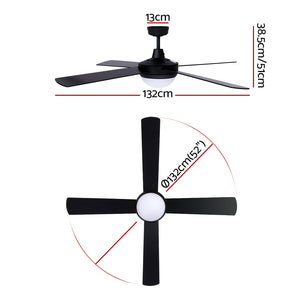 52'' Ceiling Fan AC Motor w/Light w/Remote Summer Winter - Black