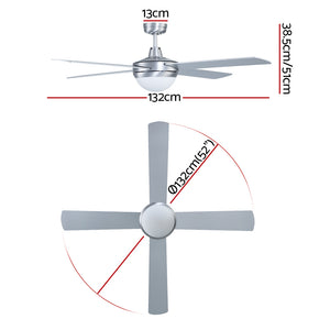 52'' Ceiling Fan AC Motor w/Light w/Remote Summer Winter - Silver