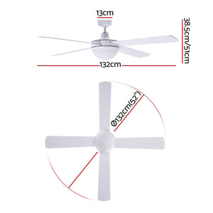 52'' Ceiling Fan AC Motor w/Light w/Remote Summer Winter - White