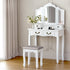 Bedroom Dressing Table with Foldable Mirror And Padded Embroidered Stool White