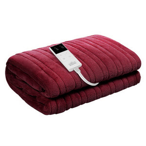 Heated Electric Throw Rug  Bedding Fleece Sunggle Blanket Washable Burgundy
