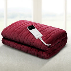 Heated Electric Throw Rug  Bedding Fleece Sunggle Blanket Washable Burgundy