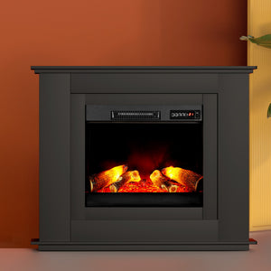 z 2000W Electric Fireplace Heater Free Standing Mantel 3D Fire Log Wood Effect - Black