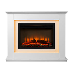2000W Electric Fireplace Heater Free Standing Mantel 3D Fire Log Wood Effect - White