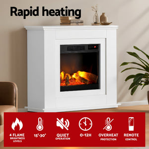 z 2000W Electric Fireplace Heater Free Standing Mantel 3D Fire Log Wood Effect - White