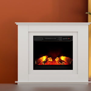 2000W Electric Fireplace Heater Free Standing Mantel 3D Fire Log Wood Effect - White