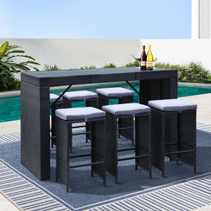 7 Pc Outdoor Dining Setting Bar Table & Stools Set Patio Deck Furniture