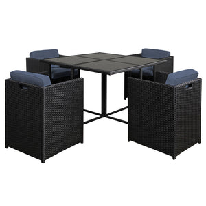 Outdoor Dining Setting 5 Piece Wicker Rattan Set Table Armchair Black