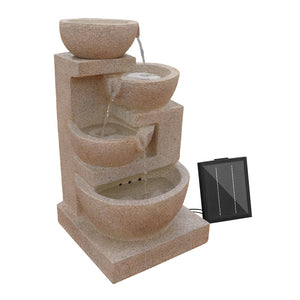 Beige 4 Tier Solar Powered Water Fountain with Light Cascading Water Garden Decor