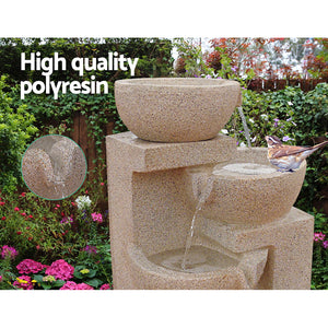 Beige 4 Tier Solar Powered Water Fountain with Light Cascading Water Garden Decor