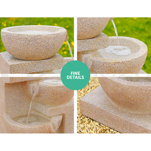 Beige 4 Tier Solar Powered Water Fountain with Light Cascading Water Garden Decor