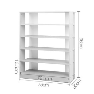 White Shoe Rack Unit 6 Tier Storage Fits Up to 30 Pairs Of Shoes Display Bookcase White