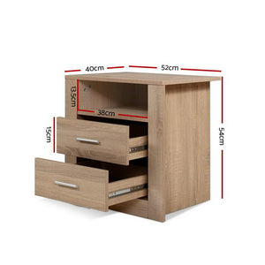 Bedside Table 2 Drawer Nightstand Shelf Side Lamp Bedroom Oak Colour