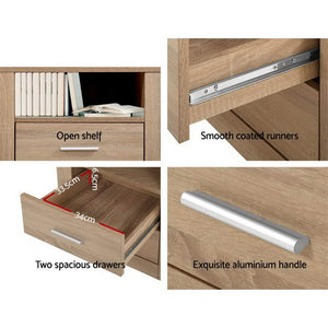 Bedside Table 2 Drawer Nightstand Shelf Side Lamp Bedroom Oak Colour