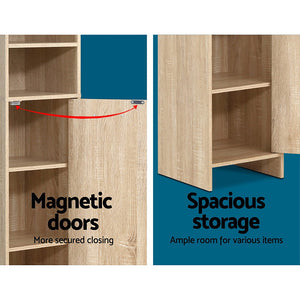 185cm Bathroom Tallboy Toilet Storage Cabinet Laundry Cupboard Adjustable Shelf Oak Colour
