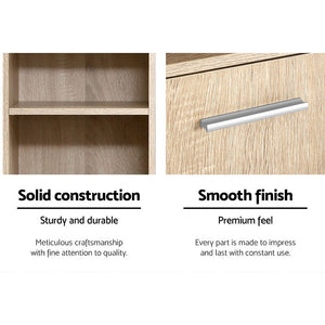 185cm Bathroom Tallboy Toilet Storage Cabinet Laundry Cupboard Adjustable Shelf Oak Colour