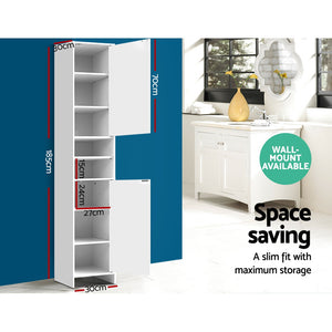 185cm Bathroom Tallboy Toilet Storage Cabinet Laundry Cupboard Adjustable Shelf White - Afterpay - Zip Pay - Dodosales -