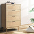Chest of 4 Drawers Tallboy Cabinet Bedroom Storage Rattan Wood