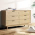 Chest of 6 Drawers Lowboy Cabinet Bedroom Storage Rattan Wood