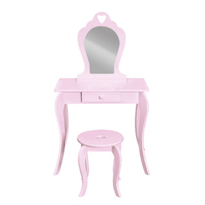 Kids Dressing Table Stool Set Mirror Drawer Children Vanity Makeup Pink