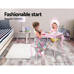 Kids Dressing Table Stool Set Mirror Drawer Children Vanity Makeup Pink