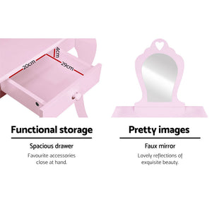 Kids Dressing Table Stool Set Mirror Drawer Children Vanity Makeup Pink
