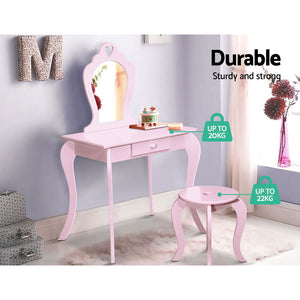 Kids Dressing Table Stool Set Mirror Drawer Children Vanity Makeup Pink