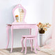 Kids Dressing Table Stool Set Mirror Drawer Children Vanity Makeup Pink