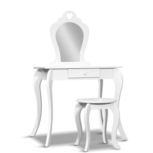 Kids Dressing Table Stool Set Mirror Drawer Children Vanity Makeup - White - Afterpay - Zip Pay - Dodosales -