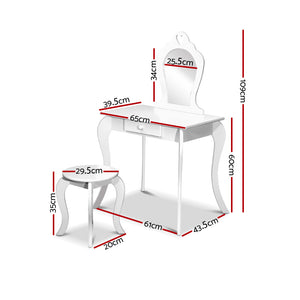 Kids Dressing Table Stool Set Mirror Drawer Children Vanity Makeup - White - Afterpay - Zip Pay - Dodosales -
