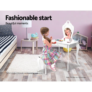 Kids Dressing Table Stool Set Mirror Drawer Children Vanity Makeup - White - Afterpay - Zip Pay - Dodosales -